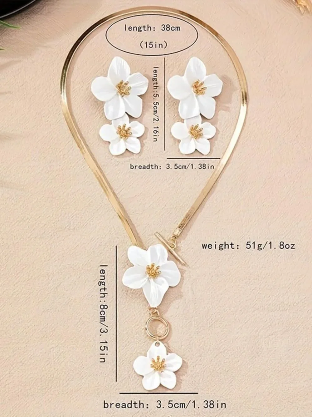 Flower Jewelry Set for Women Gold Necklaces Earrings Statement Summer Beach Vaca_6